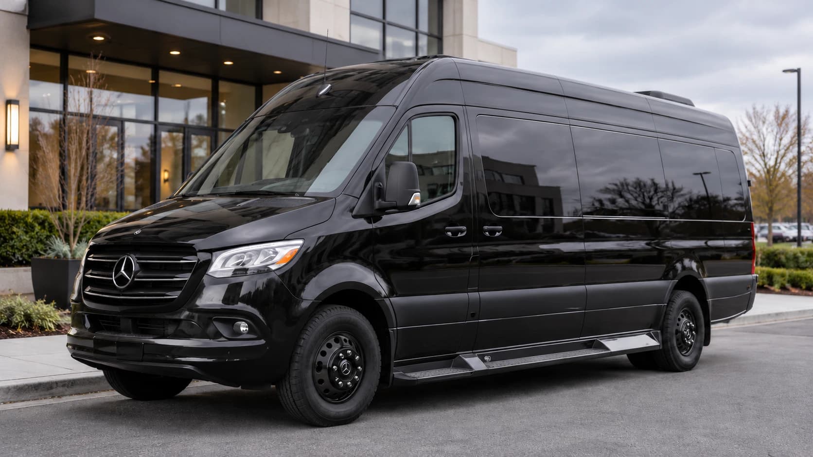 Black 2026 Mercedes-Benz Executive Sprinter with black rims